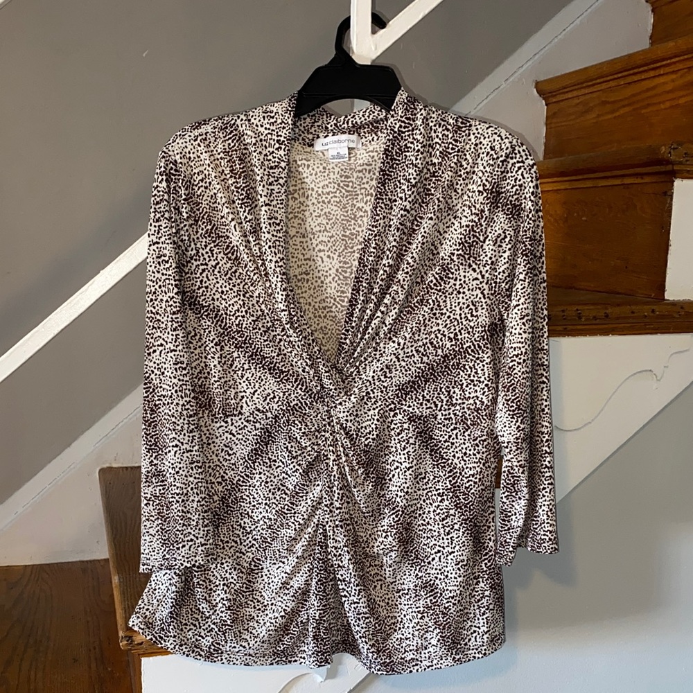 Liz Claiborne Leopard/Animal Print Blouse 3/4 Sleeve Size XL